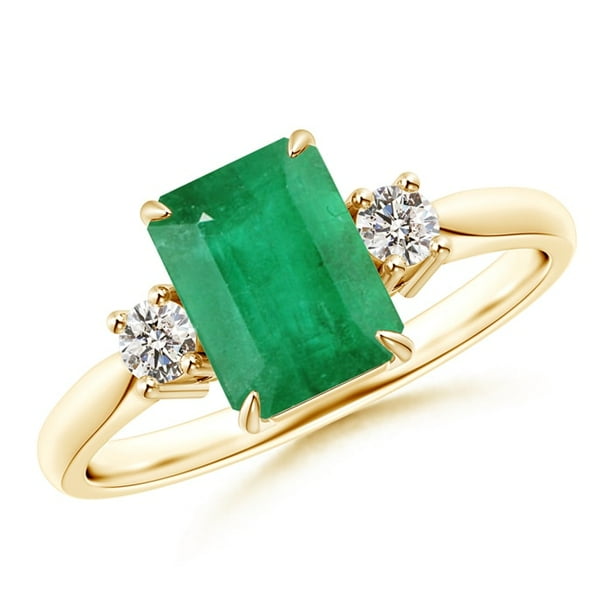Emerald Ring May Birthstone 14k Solid Gold Ring Gemstone Ring Lab Emerald Ring Engagement Ring Rectangle Ring Anniversary Ring Gift or Her